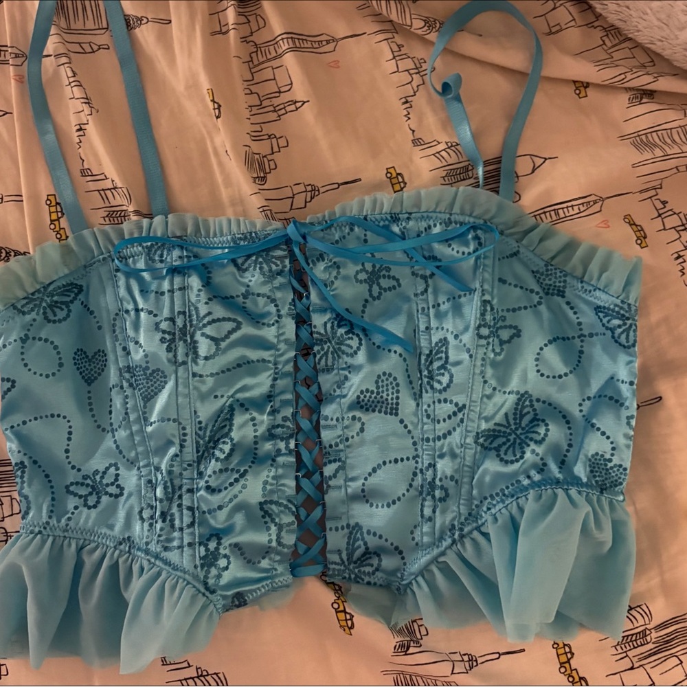Blue Lace-Up Corset Top